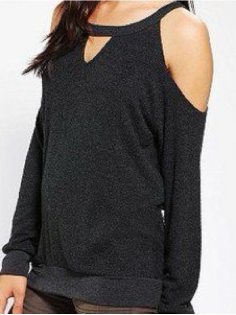 UO Sparkle + Fade Cold-Shoulder Black Women’s Sweater in Gray
